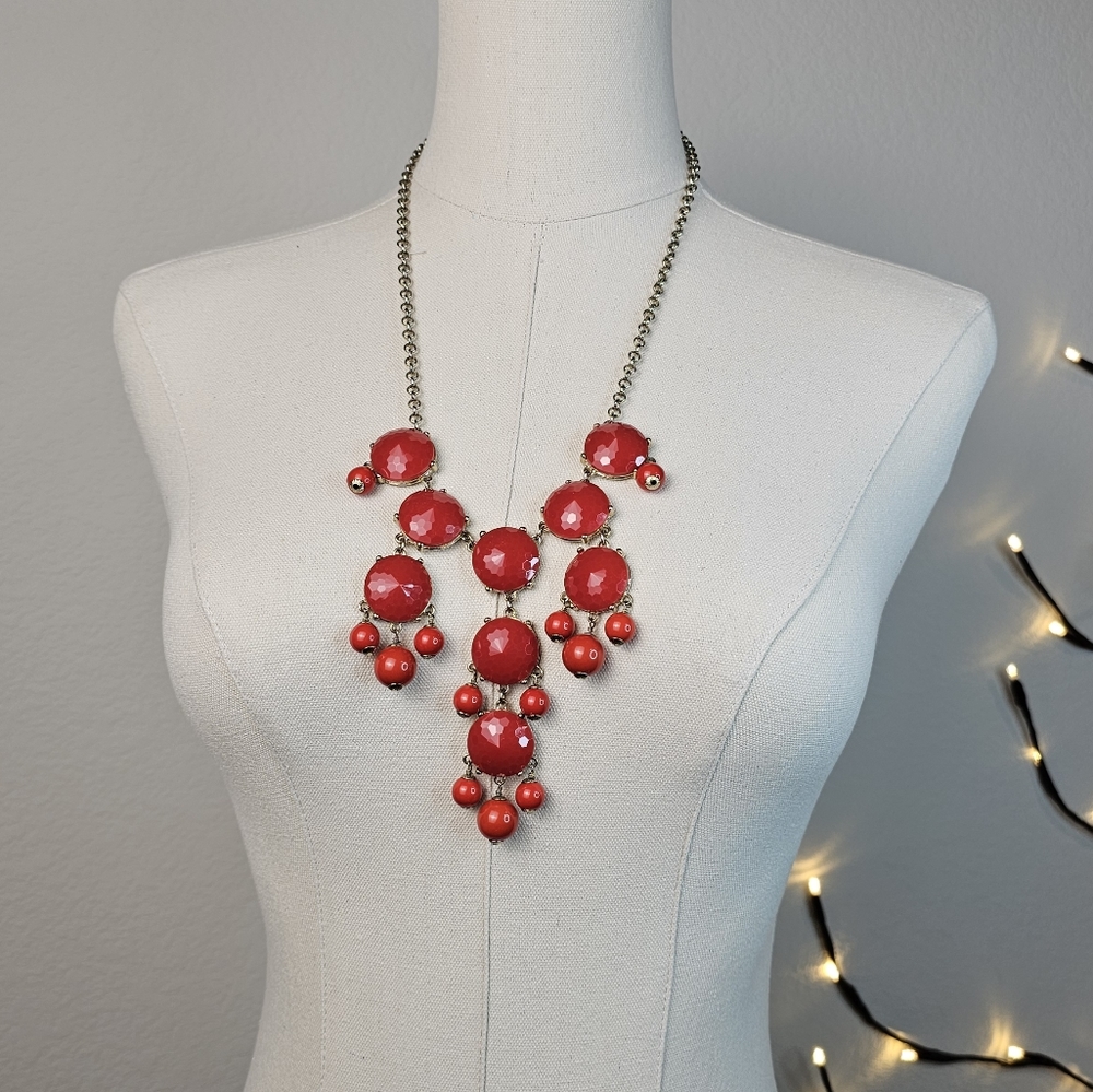 J. Crew (Fire) Red Bauble Necklace, EUC
